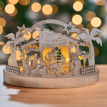 LED juldekoration LED/2xAA/varm vit julkrubba