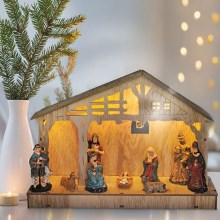 LED juldekoration LED/2xAA wooden nativity scene