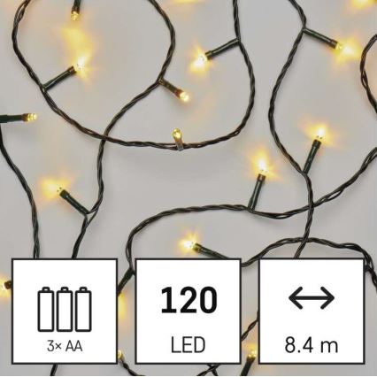 LED julkedja för utomhusbruk 120xLED/3xAA 8,9m IP44 varm vit