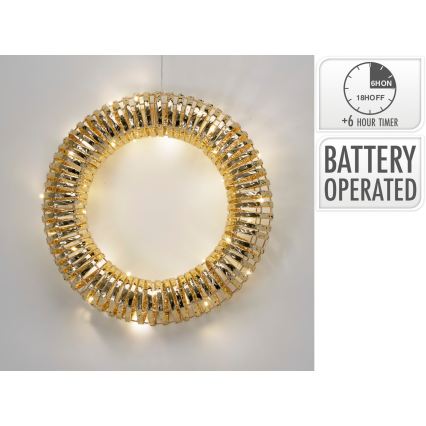 LED julkrans 30xLED/3xAA Ø 40 cm varmvit krans/guld