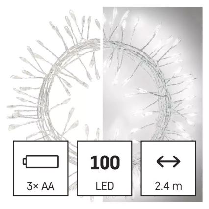 LED-julslinga 100xLED/3xAA 2,7 m kallvit