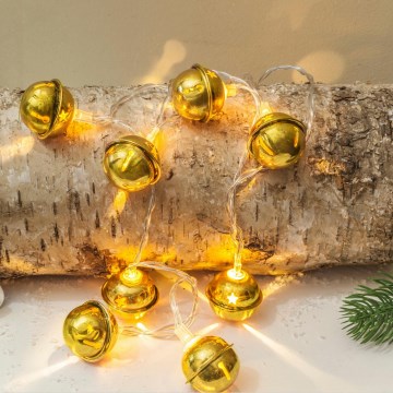 LED julslinga 10xLED/2xAA/varmvit 1,8m med bjällror