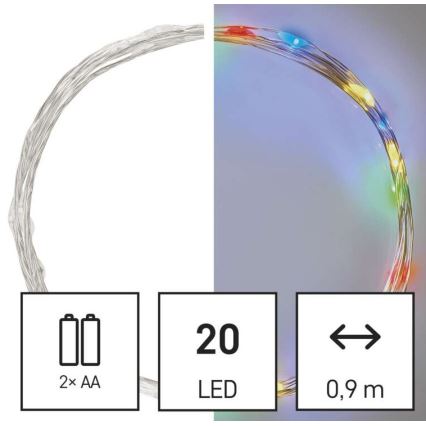 LED-julslinga 20xLED/2xAA 2,4 m flerfärgad