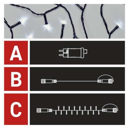 LED-julslinga för utomhusbruk, 100 LED/15 m, IP44, kallvit