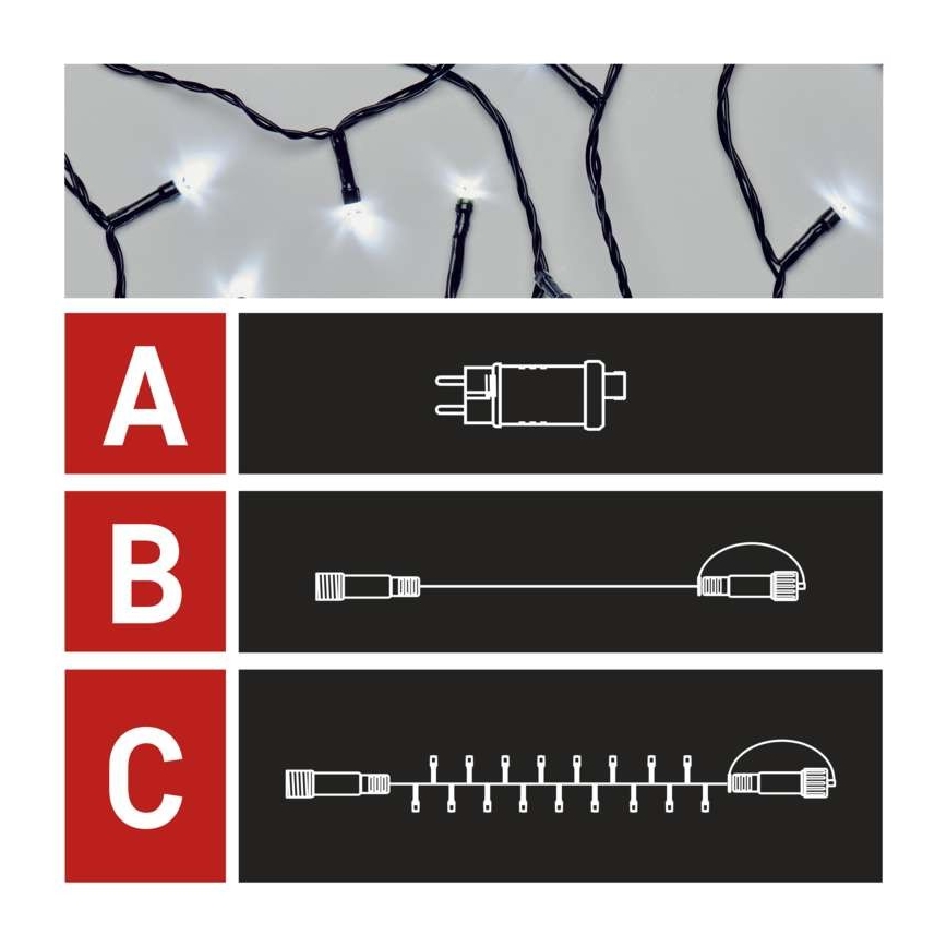 LED-julslinga för utomhusbruk, 100 LED/15 m, IP44, kallvit