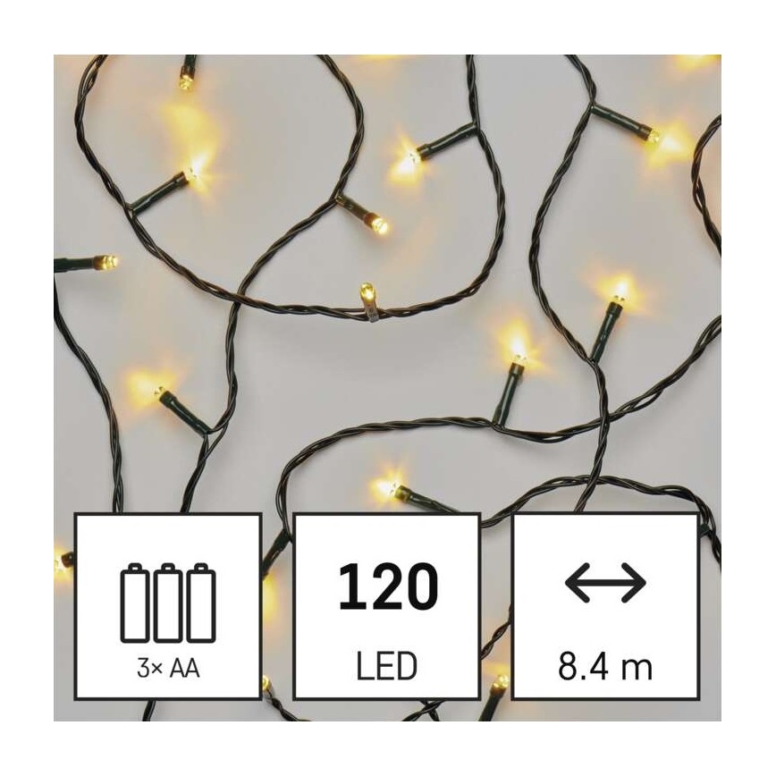 LED-julslinga för utomhusbruk 120×LED/3×AA 8,9 m IP44 varmvit