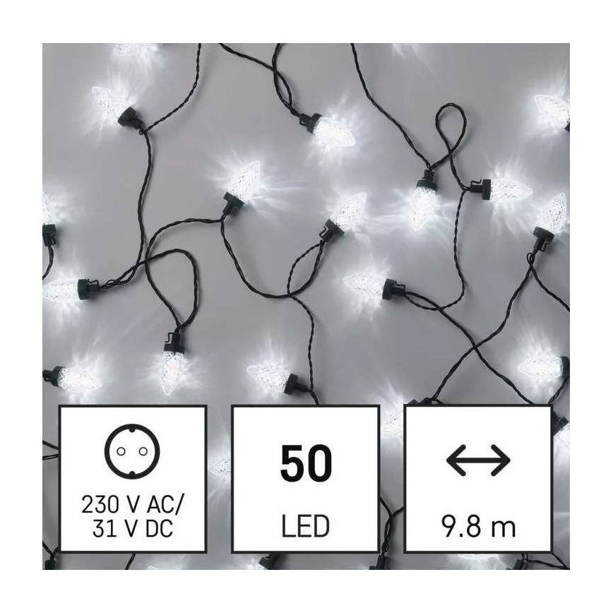 LED julslinga för utomhusbruk, 50 LED, 8 funktioner, 14,8 m, IP44, kallvit
