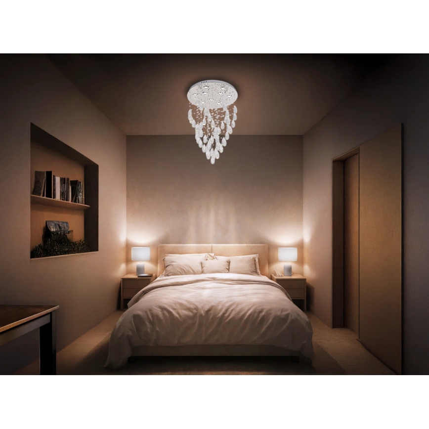 LED kristalltaklampa MAJURO LED/30W/230V Ø 45 cm polerad krom + fjärrkontroll