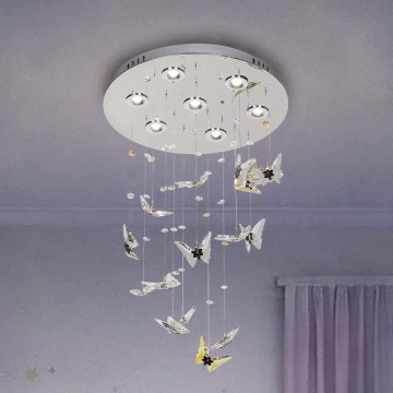 LED-kristalltaklampa MURU LED/24W/230V Ø 40 cm blank krom + fjärrkontroll