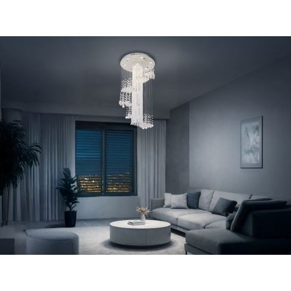 LED-kristalltaklampa NAURU LED/24W/230V Ø 45 cm polerad krom + fjärrkontroll