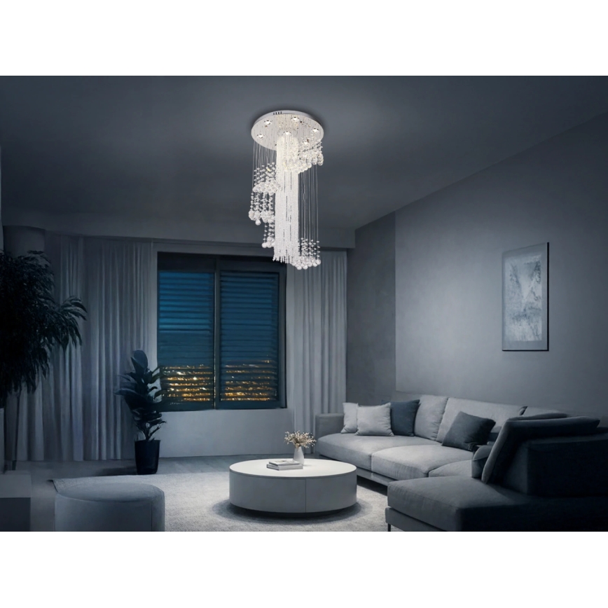 LED-kristalltaklampa NAURU LED/24W/230V Ø 45 cm polerad krom + fjärrkontroll