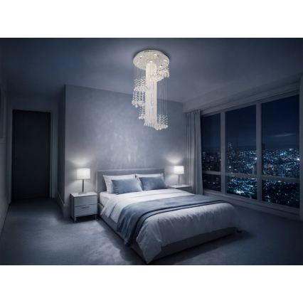 LED-kristalltaklampa NAURU LED/24W/230V Ø 45 cm polerad krom + fjärrkontroll