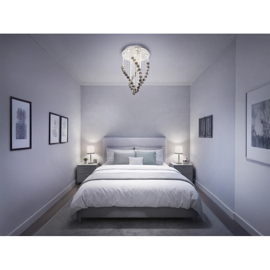 LED kristalltaklampa NAURU LED/30W/230V Ø 40 cm polerad krom/svart + fjärrkontroll