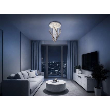 LED kristalltaklampa NAURU LED/30W/230V Ø 40 cm polerad krom/svart + fjärrkontroll