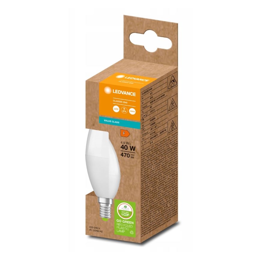 LED-lampa av återvunnen plast B40 E14/4,9W/230V 4000K - Ledvance