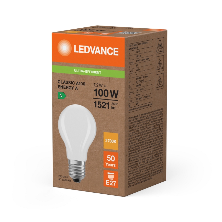 LED-lampa CLASSIC FILAMENT A60 E27/7,2W/230V 2700K - Ledvance