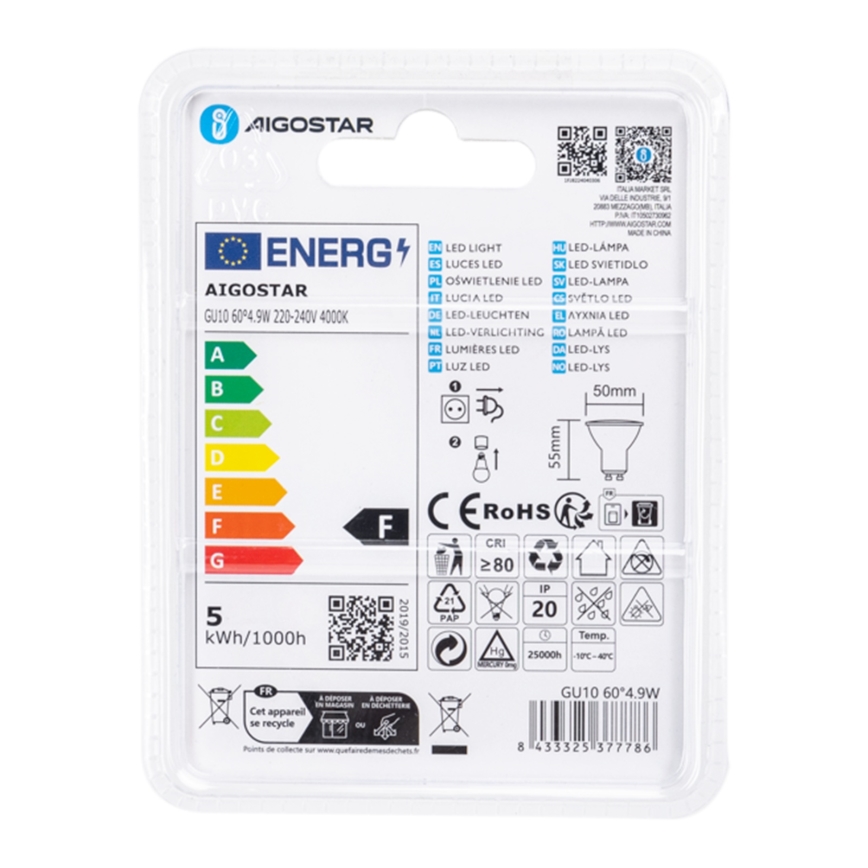LED-lampa COB GU10/4,9W/230V 4000K - Aigostar