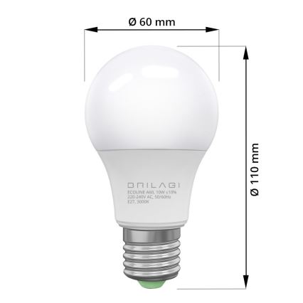 LED-lampa ECOLINE A60 E27/10W/230V 3,000K - Brilagi