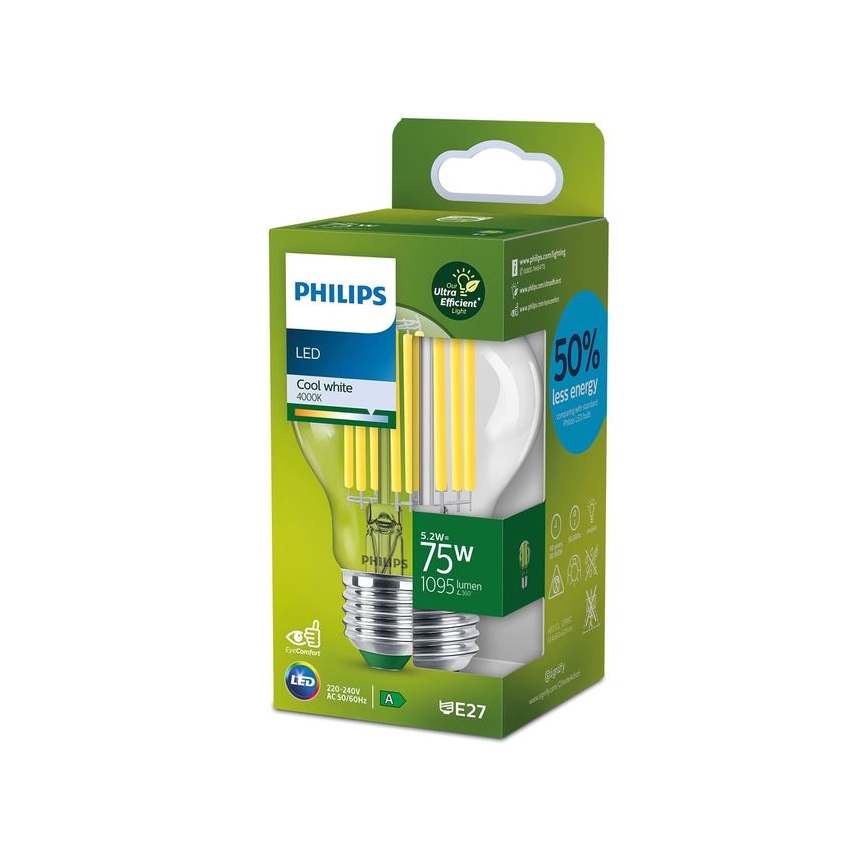 LED-lampa FILAMENT Philips A70 E27/5,2W/230V 4000K