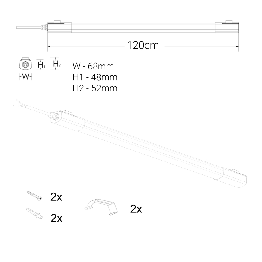 LED lampa för undersidan av köksskåp LED/60W/230V 6000K 120 cm IP65 svart