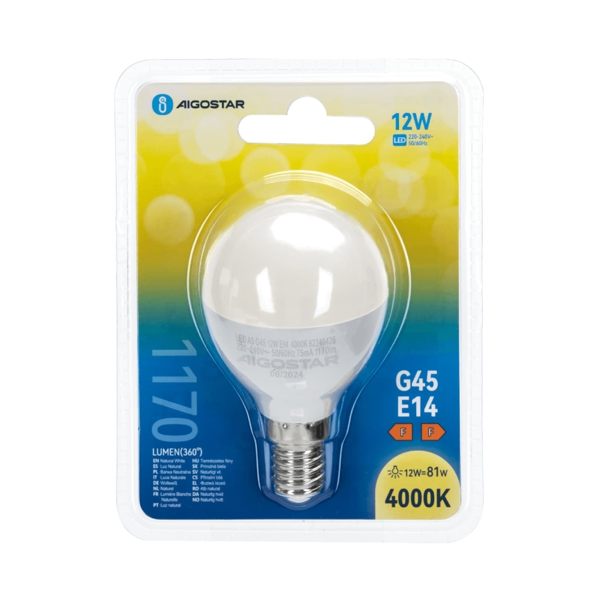 LED-lampa G45 E14/12W/230V 4000K - Aigostar