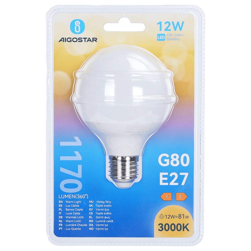 LED-lampa G80 E27/12W/230V 3000K - Aigostar