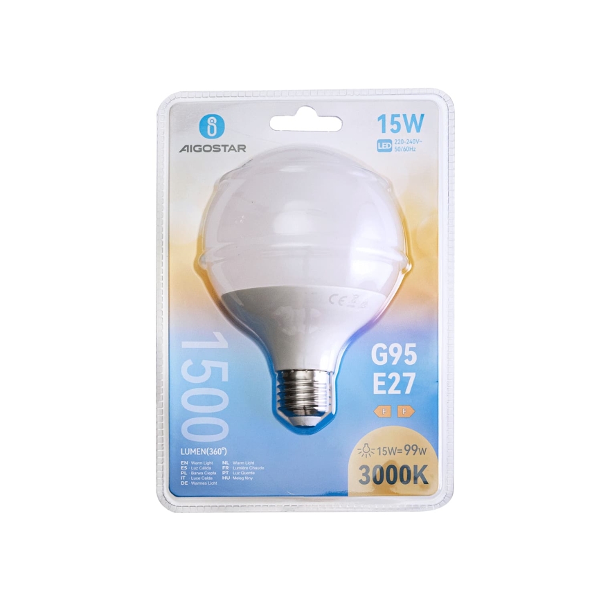 LED-lampa G95 E27/15W/230V 3000K - Aigostar