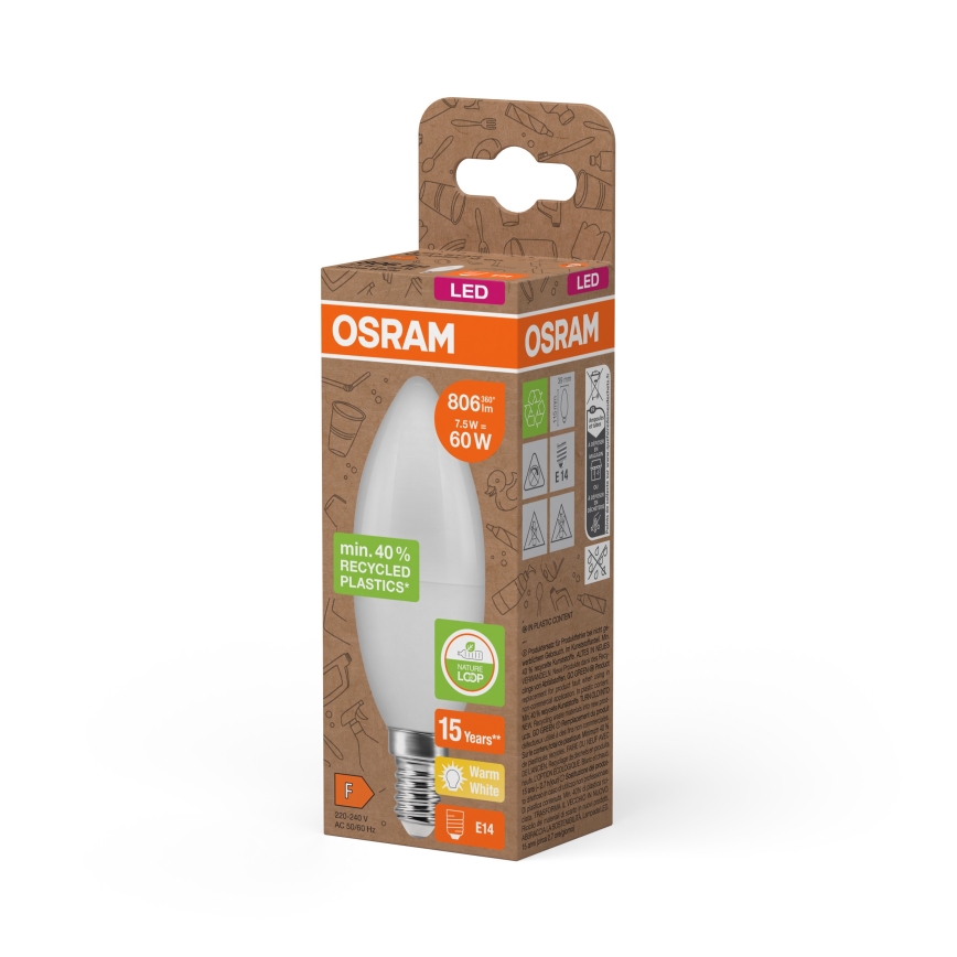 LED-lampa i återvunnen plast B39 E14/7,5W/230V 2700K - Osram