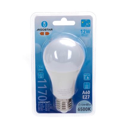 LED-lampa med rörelse- och skymningssensor A60 E27/12W/230V 6500K - Aigostar