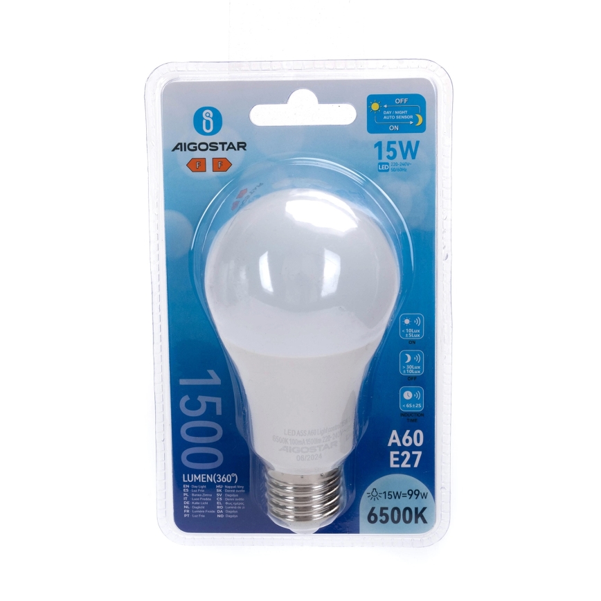 LED-lampa med skymningssensor A60 E27/15W/230V 6500K - Aigostar