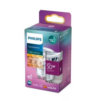 LED-lampa Philips SCENE SWITCH PAR16 GU10/4,8W/230V 2200/2500/2700K – trestegsomkoppling för flexibel färgtemperatur