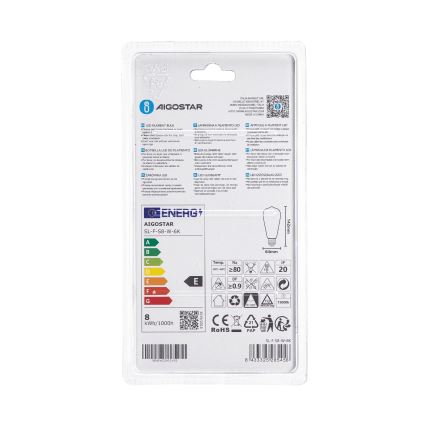LED-lampa ST64 E27/8W/230V 6500K - Aigostar