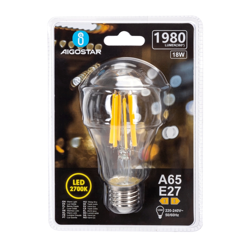 LED-lampa VINTAGE A65 E27/18W/230V 2700K - Aigostar