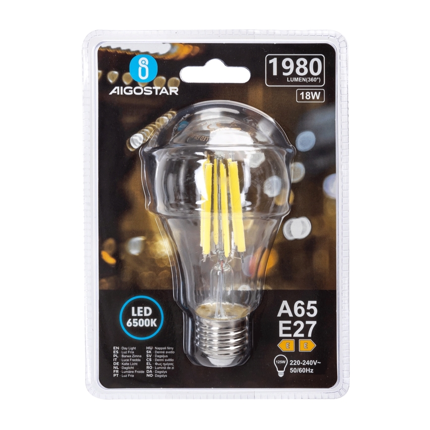 LED-lampa VINTAGE A65 E27/18W/230V 6500K - Aigostar