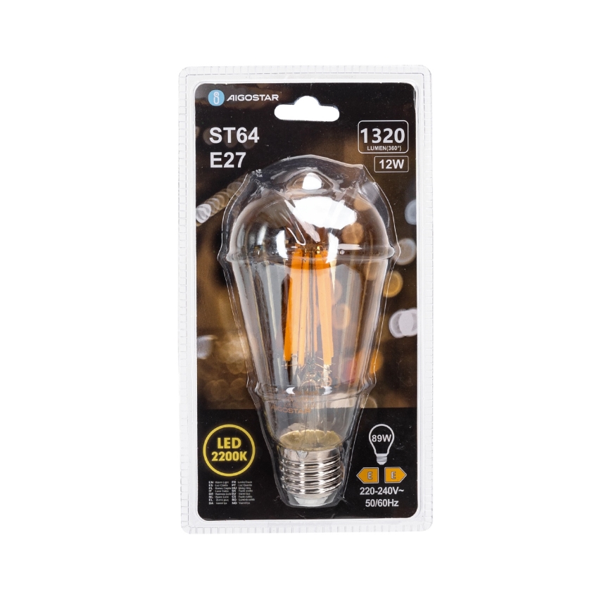 LED-lampa VINTAGE ST64 E27/12W/230V 2200K - Aigostar