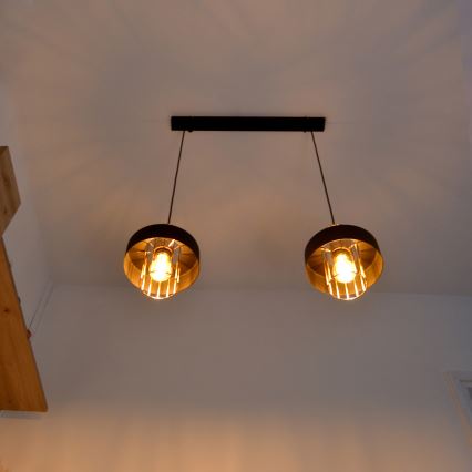 LED LED ljuskrona med textilsladd VOLTA 2xE27/15W/230V svart/guld