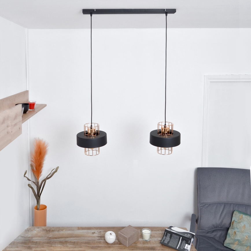 LED LED ljuskrona med textilsladd VOLTA 2xE27/15W/230V svart/guld