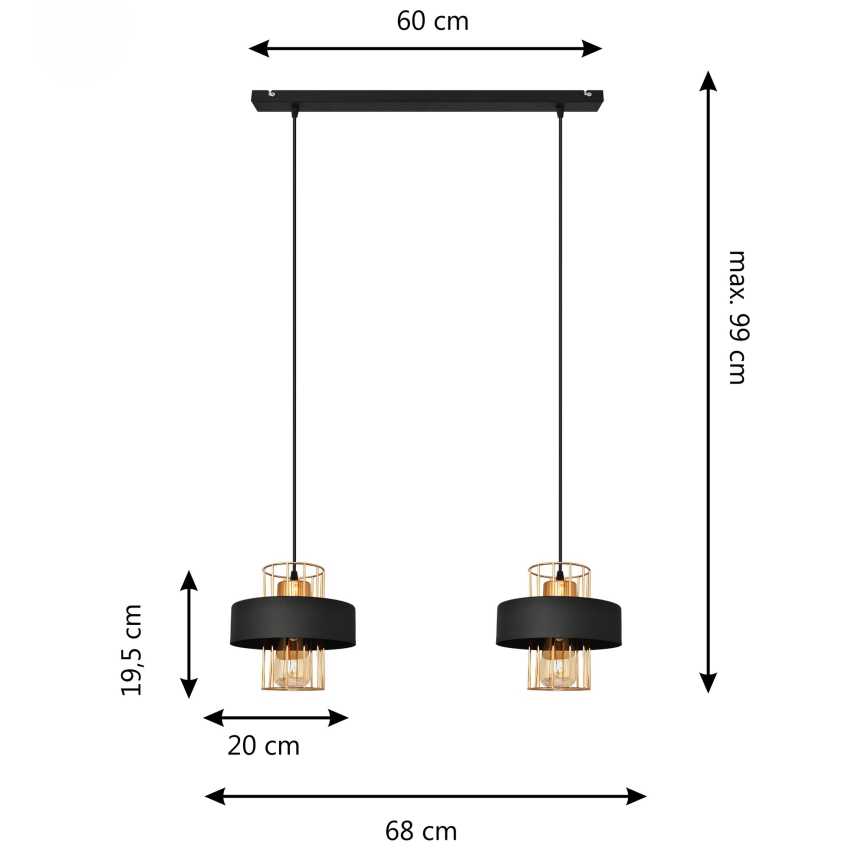 LED LED ljuskrona med textilsladd VOLTA 2xE27/15W/230V svart/guld