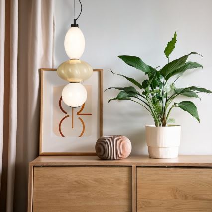 LED ljuskrona med textilsladd ASCOLI LED/18W/230V diameter 20 cm beige