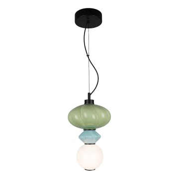 LED ljuskrona med textilsladd ASCOLI LED/8W/230V diameter 20 cm grön/blå