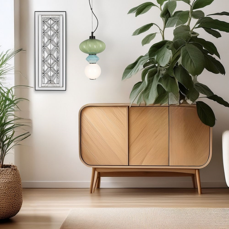 LED ljuskrona med textilsladd ASCOLI LED/8W/230V diameter 20 cm grön/blå