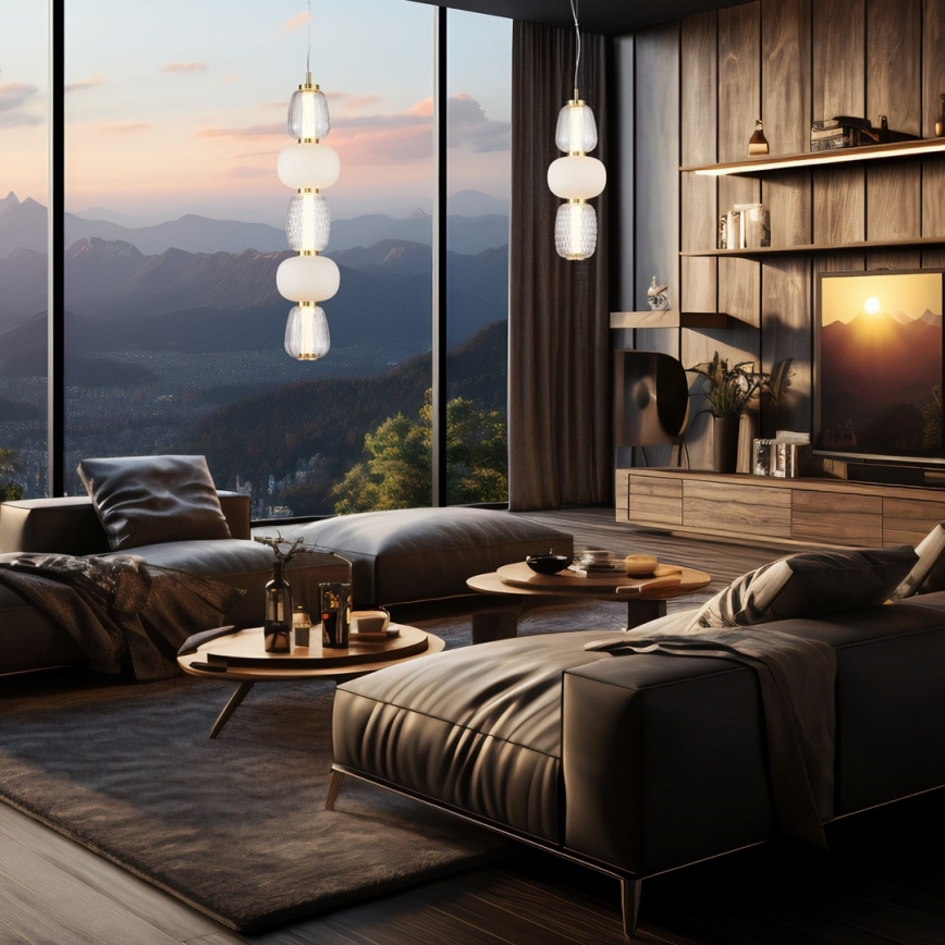 LED ljuskrona med textilsladd CARO LED/28W/230V guld