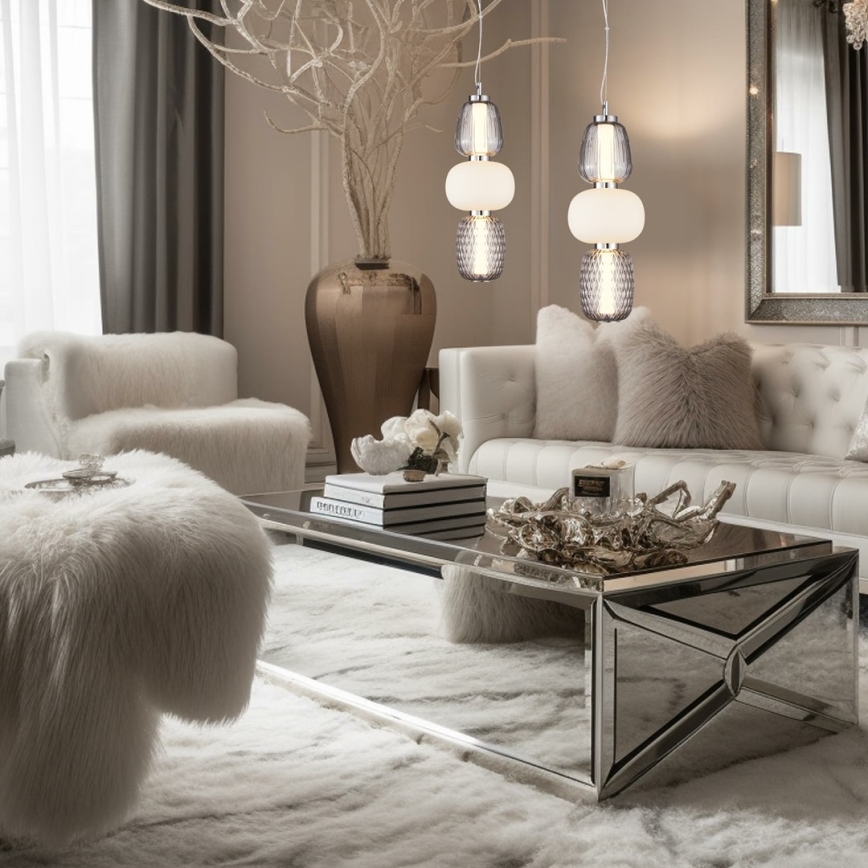 LED ljuskrona med textilsladd CARO LED/28W/230V skinande krom