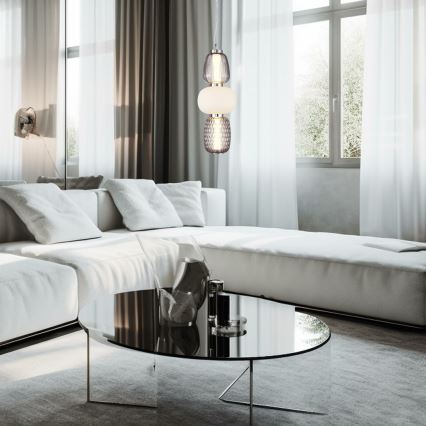 LED ljuskrona med textilsladd CARO LED/28W/230V skinande krom