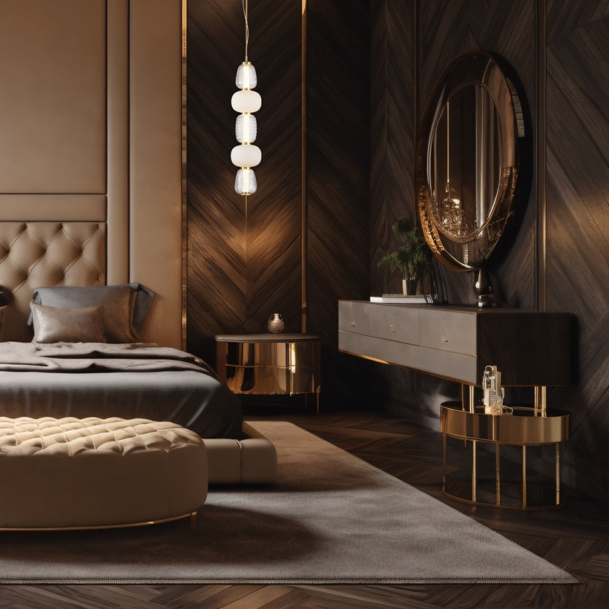 LED ljuskrona med textilsladd CARO LED/40W/230V guld