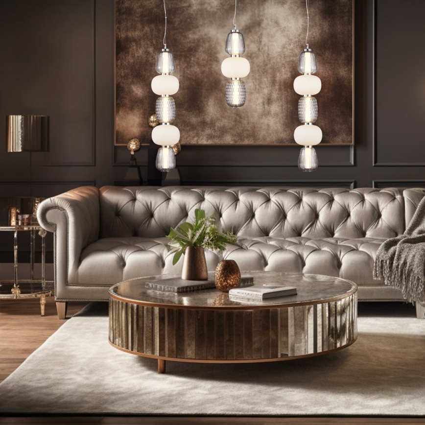 LED ljuskrona med textilsladd CARO LED/40W/230V skinande krom