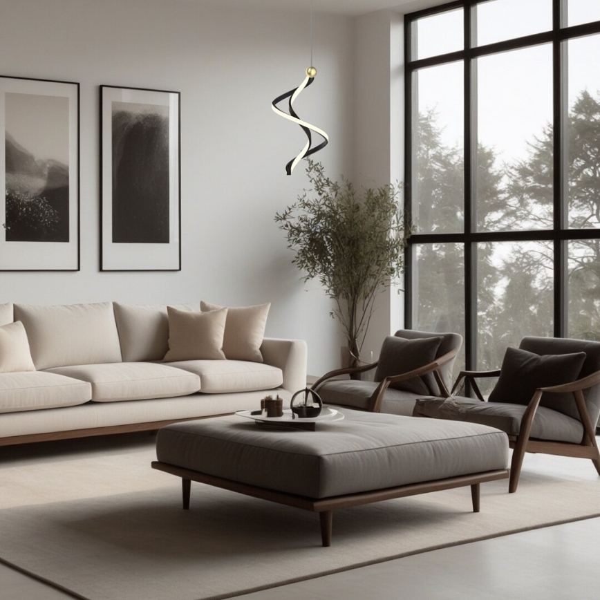 LED ljuskrona med textilsladd COLIA LED/19W/230V svart/guld