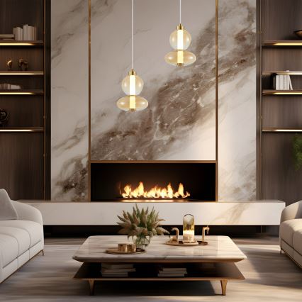 LED ljuskrona med textilsladd DAPHNE LED/12W/230V guld