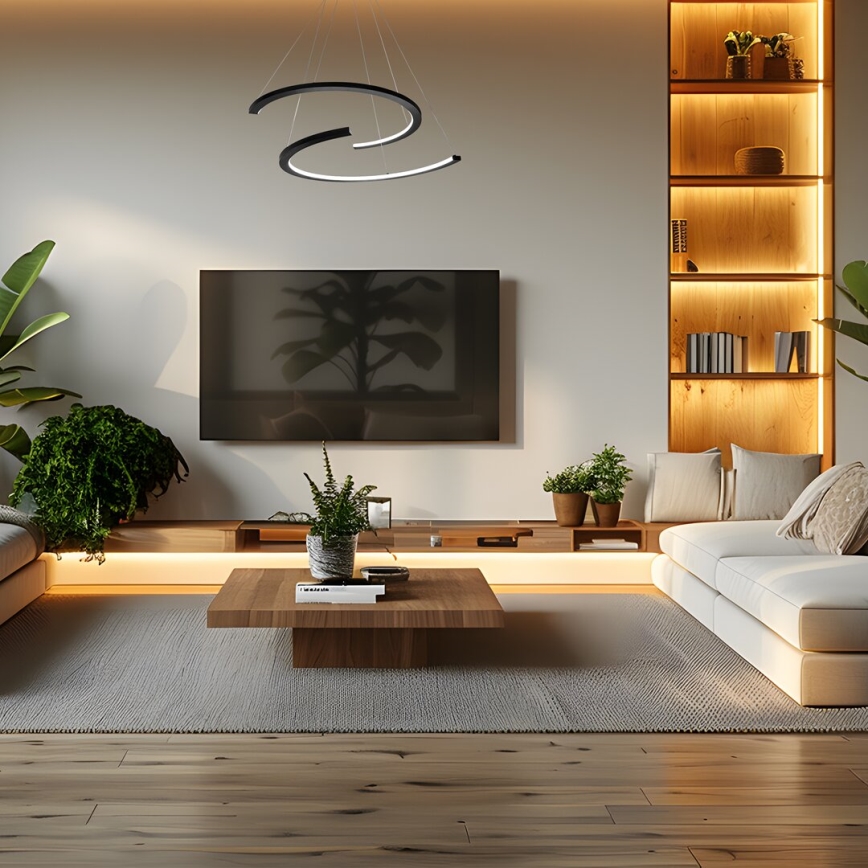 LED ljuskrona med textilsladd DOUBLEMOON LED/30W/230V svart