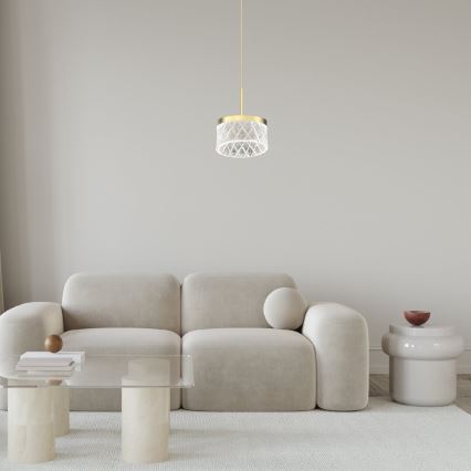 LED ljuskrona med textilsladd ELEGANCE LED/9W/230V diameter 15 cm guld